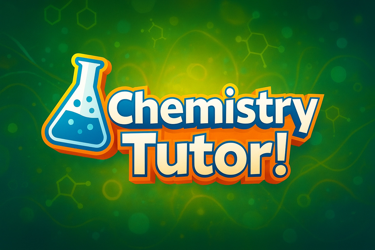 Colourful Chemistry Tutor logo on a green molecular background